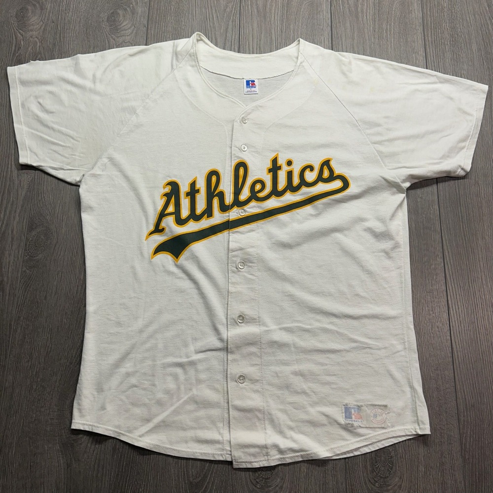 Vintage Oakland Athletics Russell Athletic Baseball Jersey White Mens Large MLB